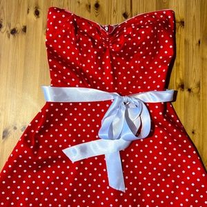 Strapless Cherry Red Polkadot Cocktail Dress